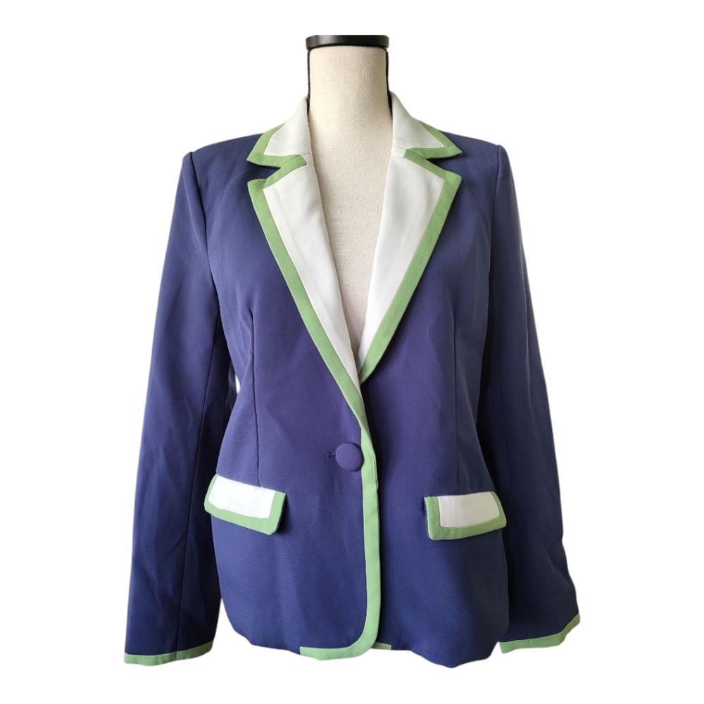 Anthropologie Sz XS Maeve‎ Colorblock Blazer Blue White Green